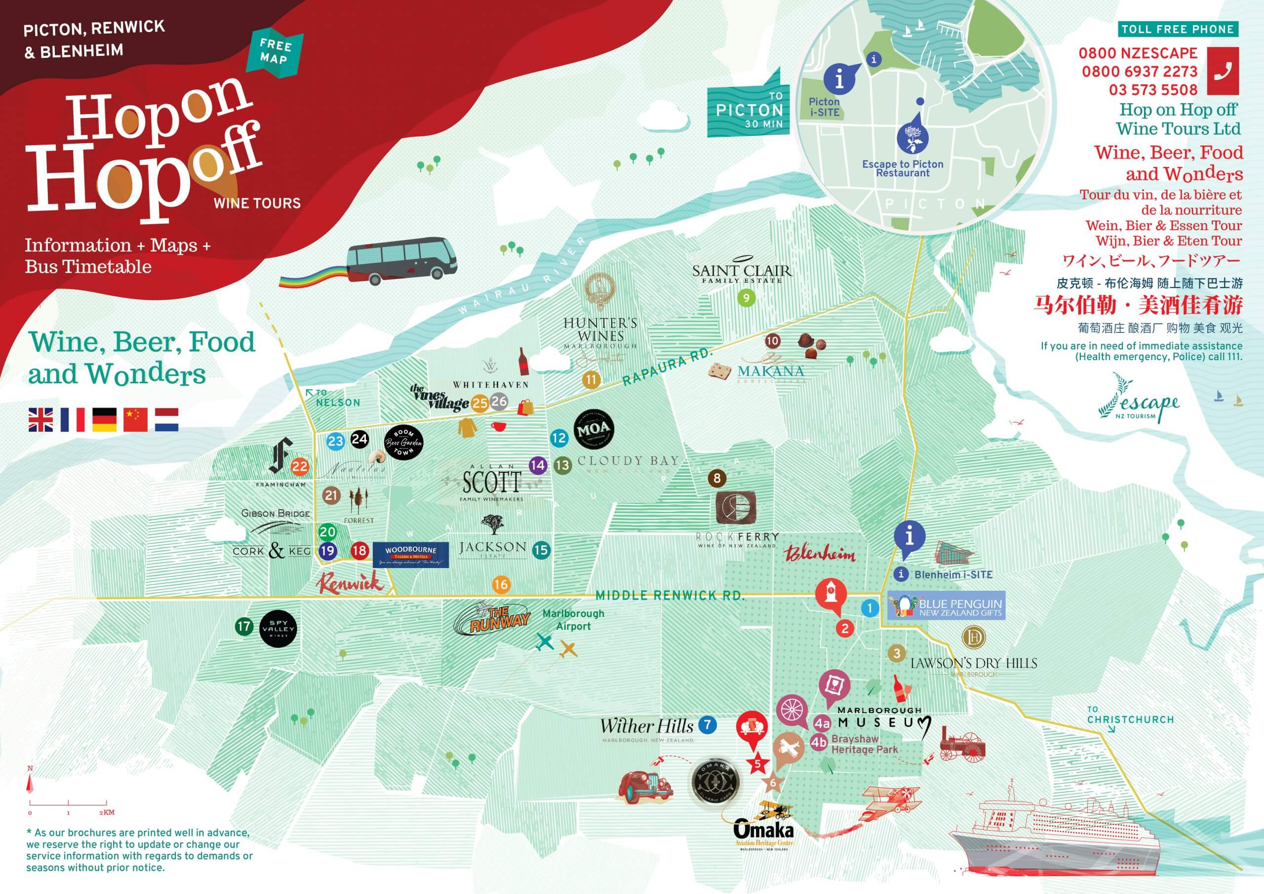Marlborough Wine Tour Map with Hop On Hop Off Tours